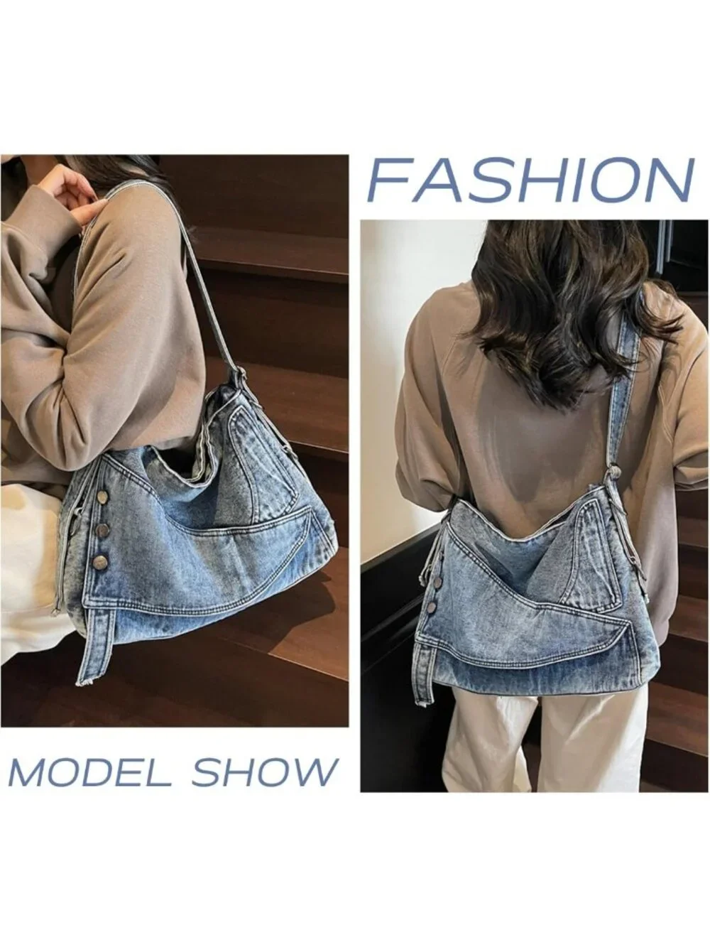 Retro Denim Hobo Bag for Women | Adjustable Strap Large Tote Purse Handbag